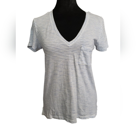 Madewell Tops - Madewell Blue And White Striped V-Neck Women's Top XXS